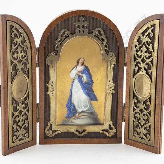 Late C19th Walnut Travel Folding Icon