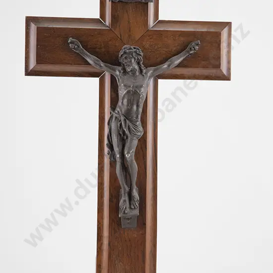Late Victorian Walnut and Spelter Crucifix
