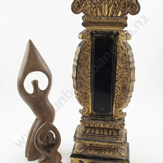 Asian Gilt Lacquered Table Shrine Stand with two modern wood pieces