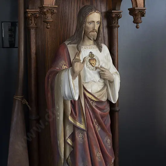 Vintage Church Plaster Statue of The Sacred Heart of Jesus