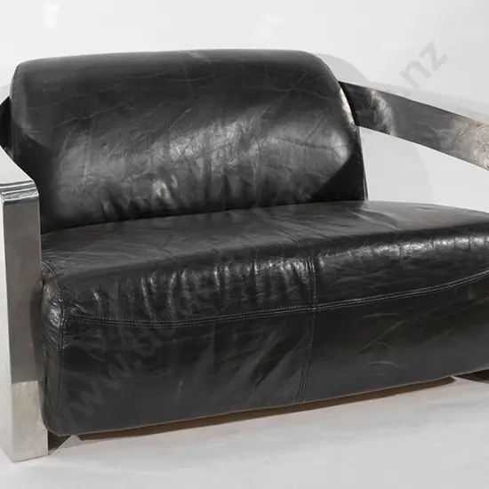 Aviator Style Black Leather Sofa