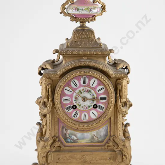 Late C19th Sevres Pattern Gilt Metal Mantel Clock