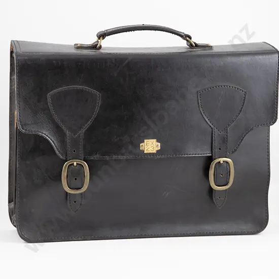 Double Buckle Black Leather Brief Case