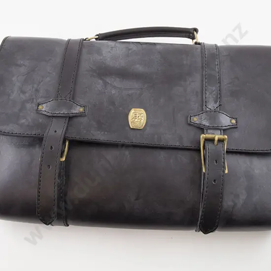 Double Buckle Stiffened Black Leather Brief Case and three belts