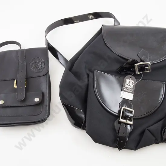 Black Nylon and Patent Leather Backpack and Shoulder Bag