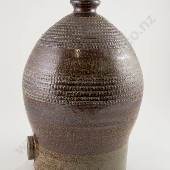 Pottery Salt Glazed Keg and Five Tile Panel