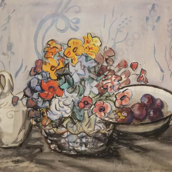 Maud Burge - Still Life with Plums & Pansies
