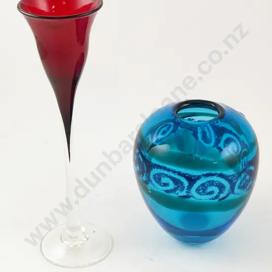 Lynette Campbell Ruby Red Goblet together with other blue glass vase