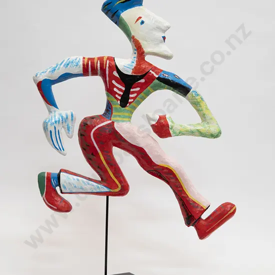 Paper Mache 'Running Man' Sculpture on metal stand