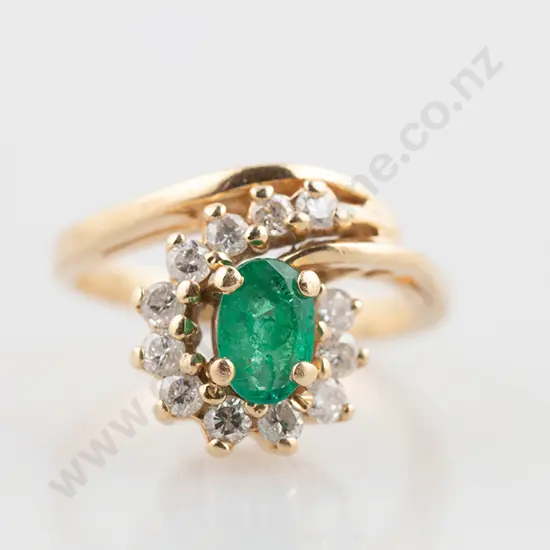 14ct Emerald and Diamond Cluster Ring