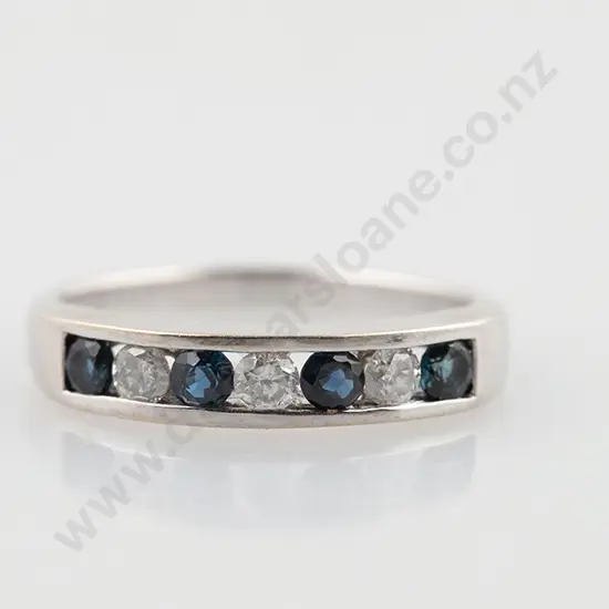 10ct White Gold Seven Stone Sapphire & Diamond Ring