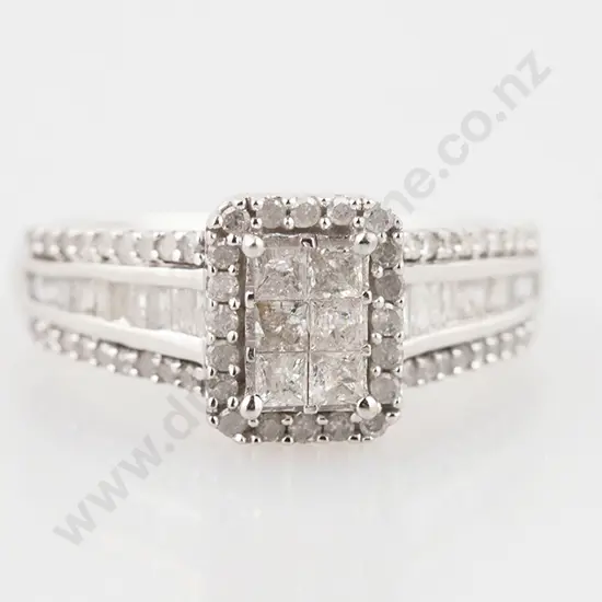 10ct White Gold 86stone Diamond Cluster Ring