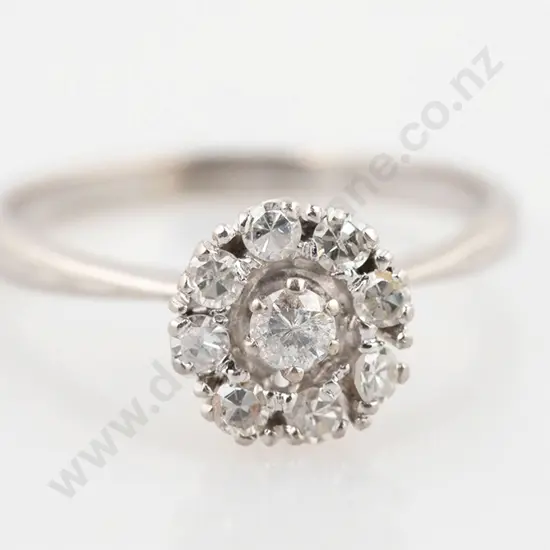 18ct White Gold Nine Stone Diamond Cluster Ring
