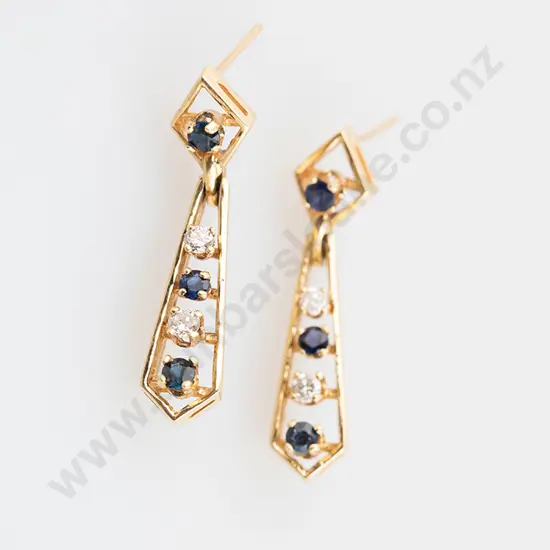 Pair 14ct Sapphire & Diamond Drop Earrings