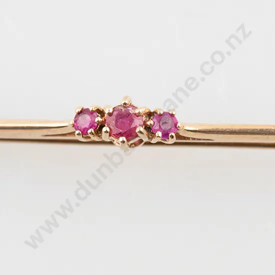 9ct Three Stone Ruby Bar Brooch