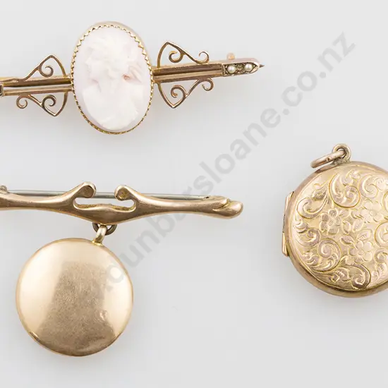 Two 9ct Lockets & Bar Brooch