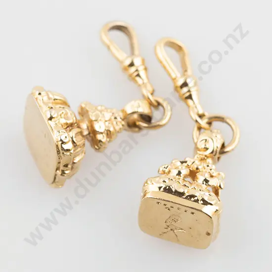 Two Gold Plated Silver Fancy Seal Fobs