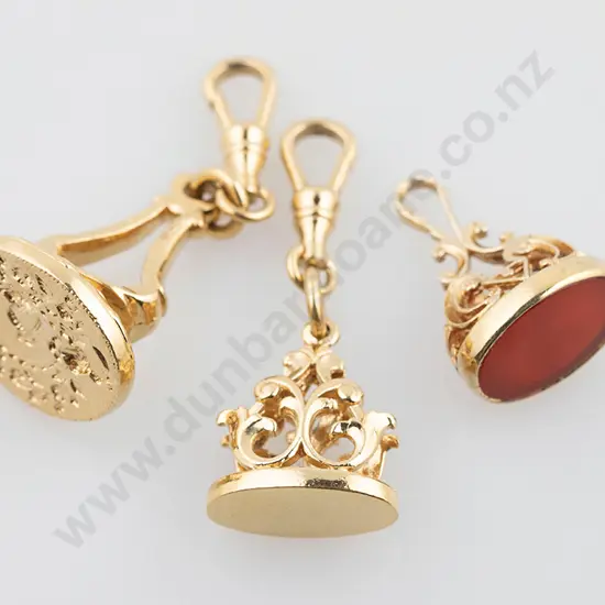 Three Gold Plated Silver Fancy Seal Fobs