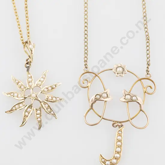 Edwardian 9ct Scroll Pendant & Star Pendant both on plated chain