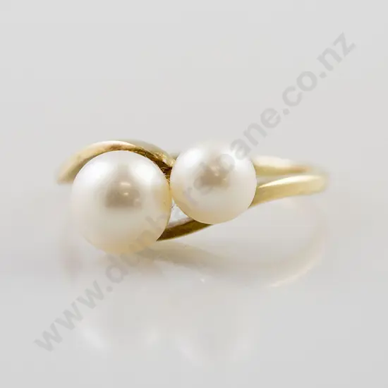 Mikimoto 9ct Two Cultured Pearl Ring