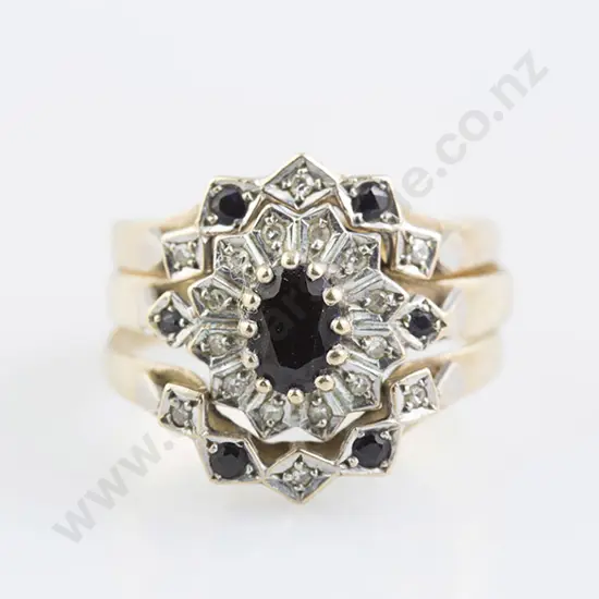 9ct Sapphire and Diamond Three Ring Set