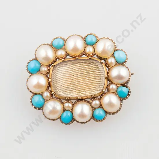 Vict Gold Pearl & Turquoise Hair Panel Brooch