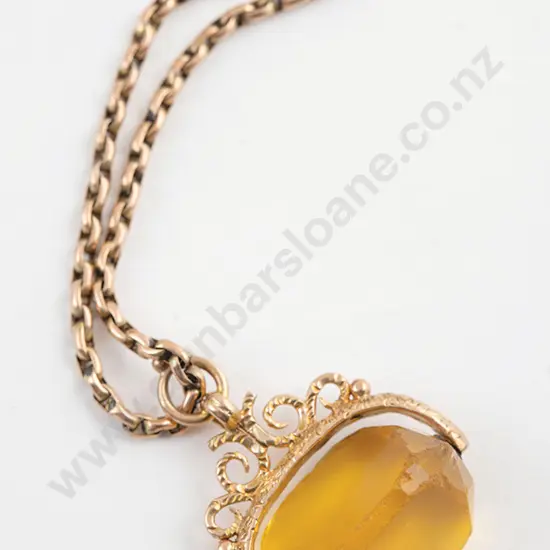 9ct Mounted Citrine Swivel Fob on Chain