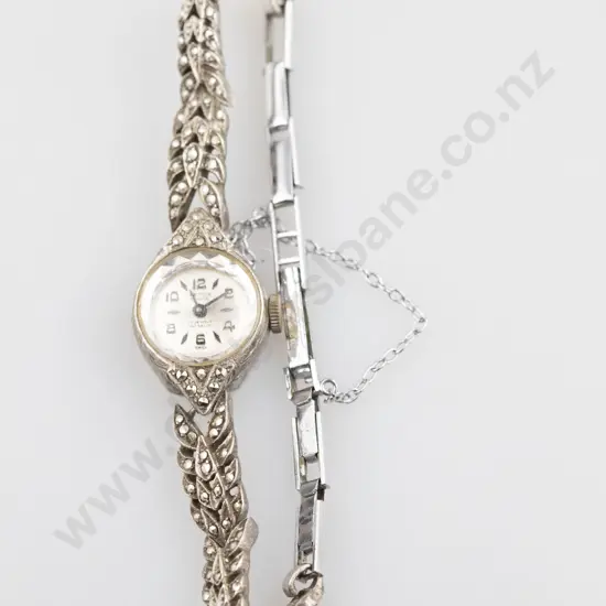 White Metal & Marcasite Ladies Dress Wrist Watch