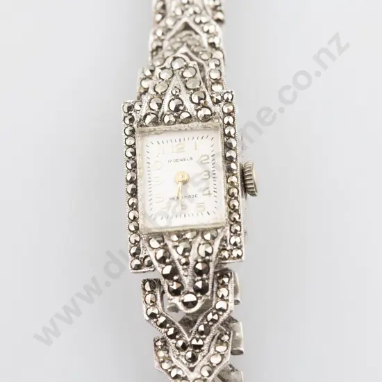 S/S & Marcasite Ladies Dress Wrist Watch