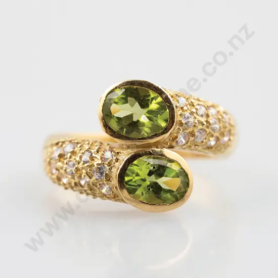 18ct Peridot & Multi Diamond Crossover Ring