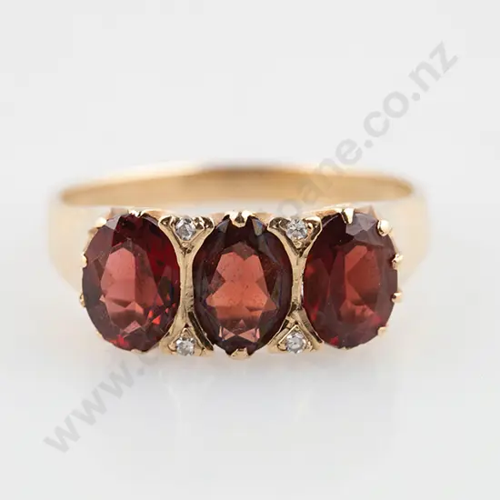 9ct Three Garnet & Diamond Bridge Ring