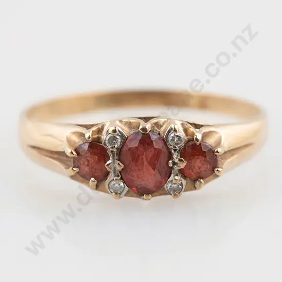 9ct Three Garnet & Diamond Bridge Ring