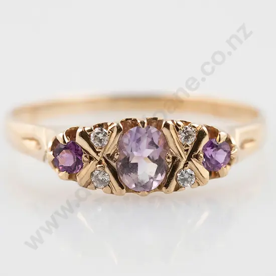 9ct Amethyst & Diamond Bridge Ring
