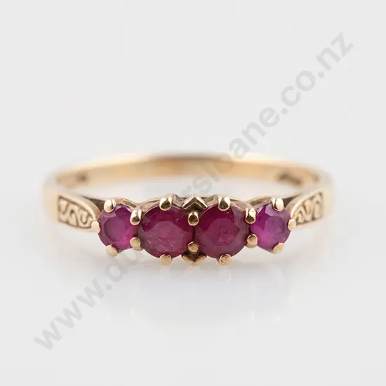 9ct Four Stone Ruby Bridge Ring