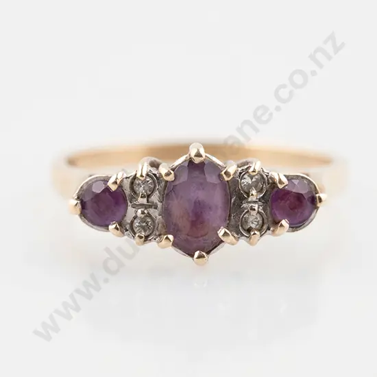 9ct Seven Stone Amethyst & Diamond Bridge Ring