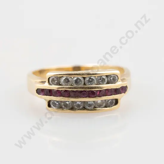 14ct Triple Band Ruby & Diamond Bridge Ring