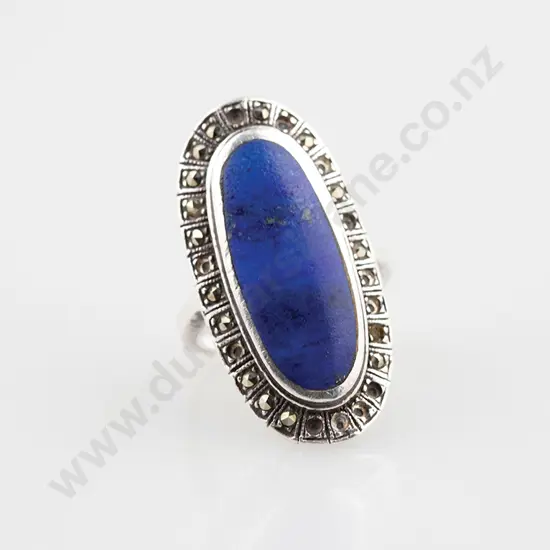 S/S Lapis & Marcasite Dress Ring