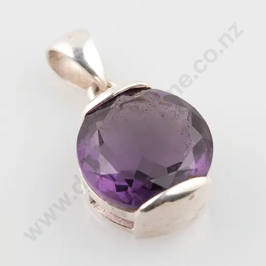 Modern Design S/S & Amethyst Pendant