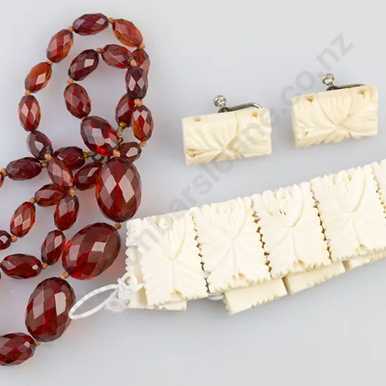 Carved Bone Panel Bracelet & Various