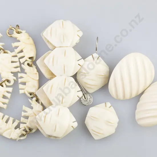 African Carved Ivory Panel Bracelet & Various