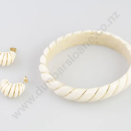 Ivory & Gold Thread Bangle with Earrings