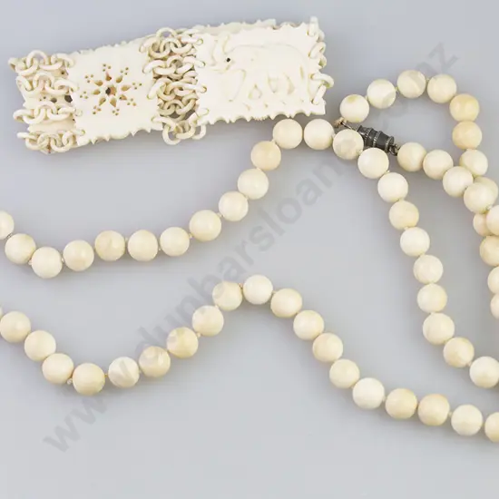Anglo Indian Panel & Chain Link Ivory Bracelet & Bead Necklace