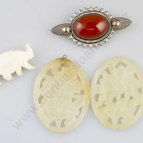 Two Jade Panels & Two Brooches