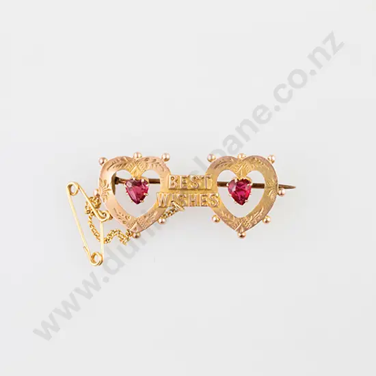 Late Victorian 9ct 'Best Wishes' Bar Brooch