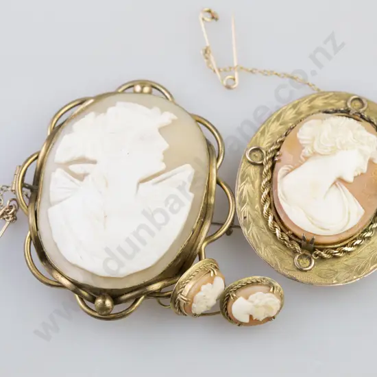 Large Vict Gold Plate Framed Cameo Brooch, other and earrings