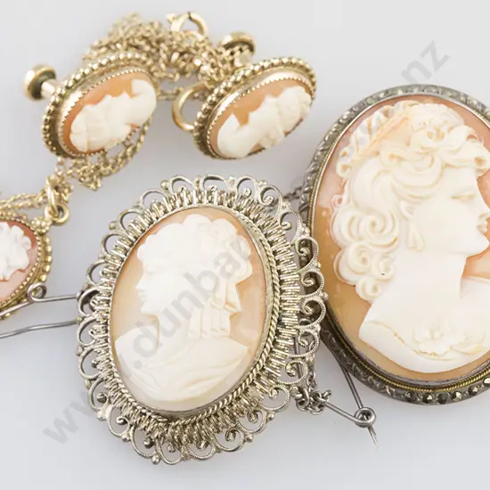Two Silver Frame Cameo Brooches, pendant and earrings