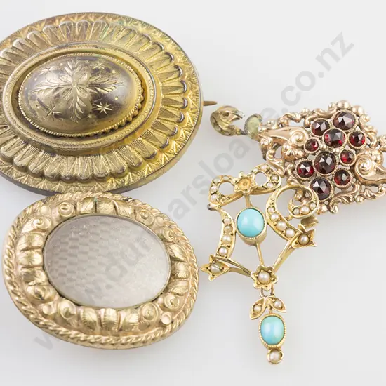 Gold Pendant and Brooch, Two Gold Plated Brooches