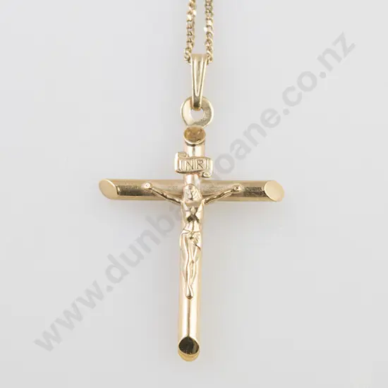 9ct Cross Pendant on fine silver gilt chain