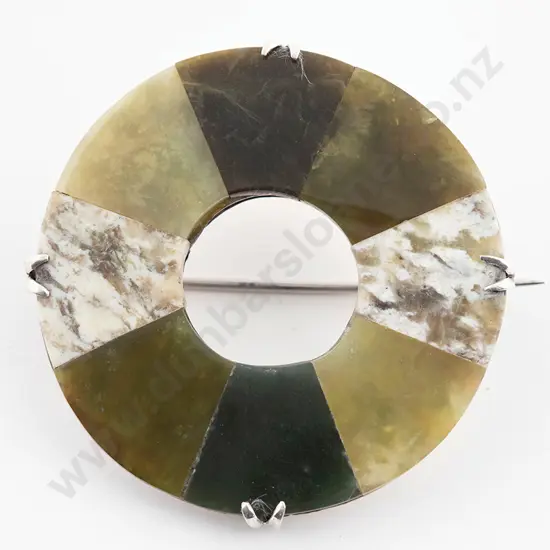 Silver Scottish Agate Brooch and enamel leaf brooch