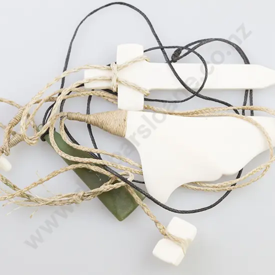 Brian Stupples Greenstone Pendant and two bone pendants